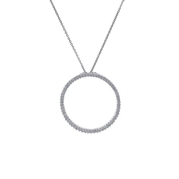 0.95 Ct Diamond Circle Pendant On Rolo Link Chain - Picture 1 of 5
